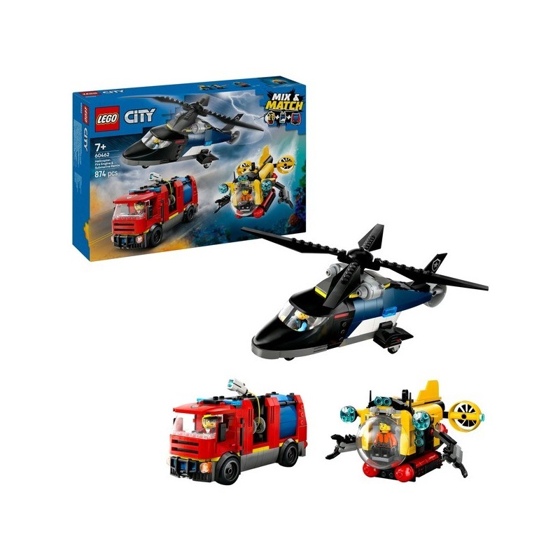 Kombinationsset mit Hubschrauber, Löschauto und U-Boot
