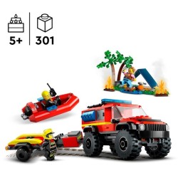 Feuerwehrgeländewagen mit Rettungsboot