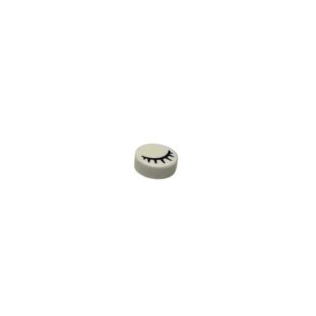98138pb028 Tile Round 1x1 with Black Eye Closed with 7 Eyelashes Pattern - White