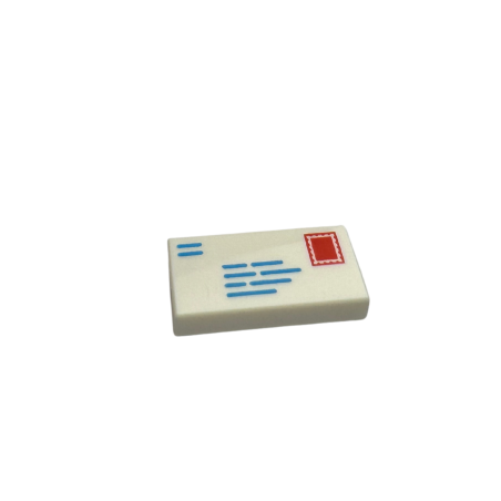 3069pb0851 Tile 1x2 with Dark Azure Lines and Red Rectangle Pattern - White