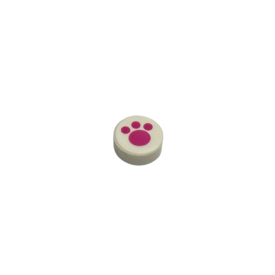 98138pb120 Tile Round 1x1 with Magenta Paw Print Pattern - White
