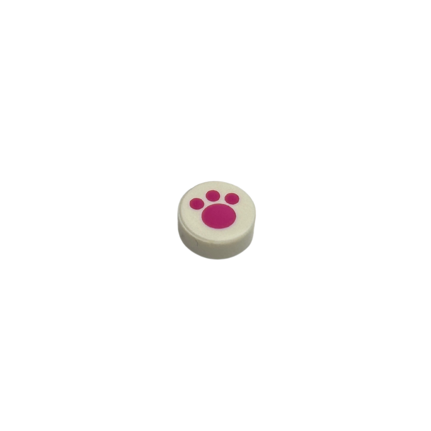 98138pb120 Tile Round 1x1 with Magenta Paw Print Pattern - White
