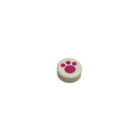 98138pb120 Tile Round 1x1 with Magenta Paw Print Pattern - White