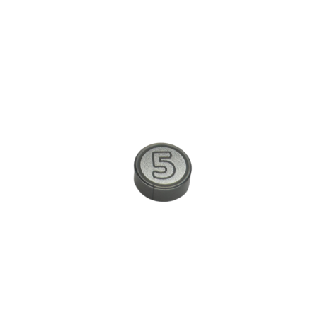 98138pb174 Tile Round 1x1 with Dark Bluish Gray Outlined Number 5 - Flat Silver