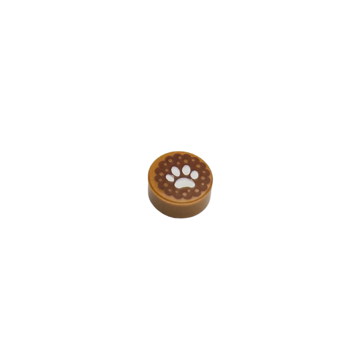 98138pb055 Tile Round 1x1 with White Animal Paw Print - Medium Nougat
