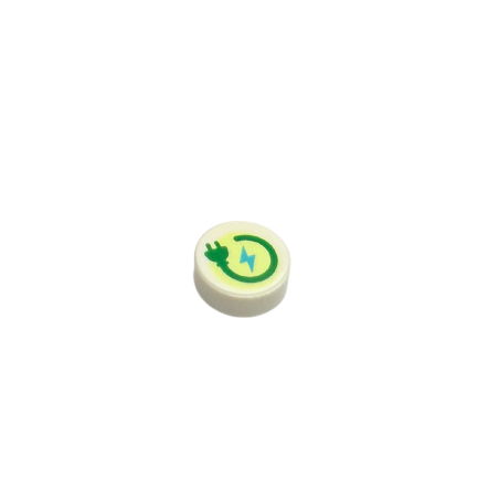 98138pb264 Tile Round 1x1 with Green Electric Power Plug - White