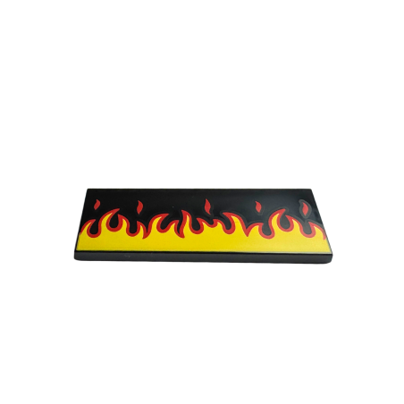 69729pb096 Tile 2x6 with Red and Yellow Flames Pattern - Black
