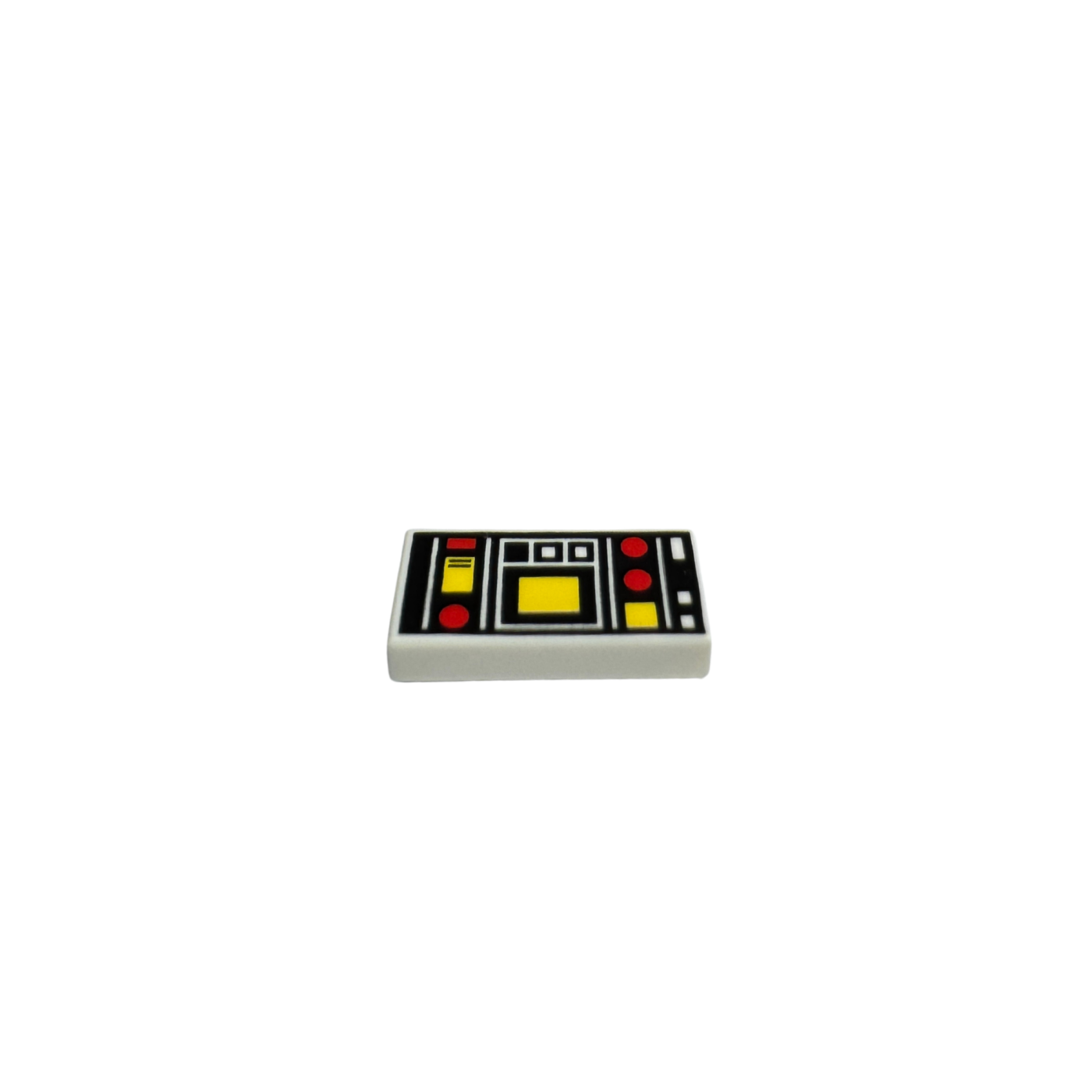 3069pb0785 Tile 1x2 with Red and Yellow Controls and Two White Squares on Left Pattern - White